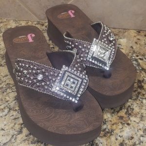 Women's Justin Ladies Brown Rhinestone Flip Flops